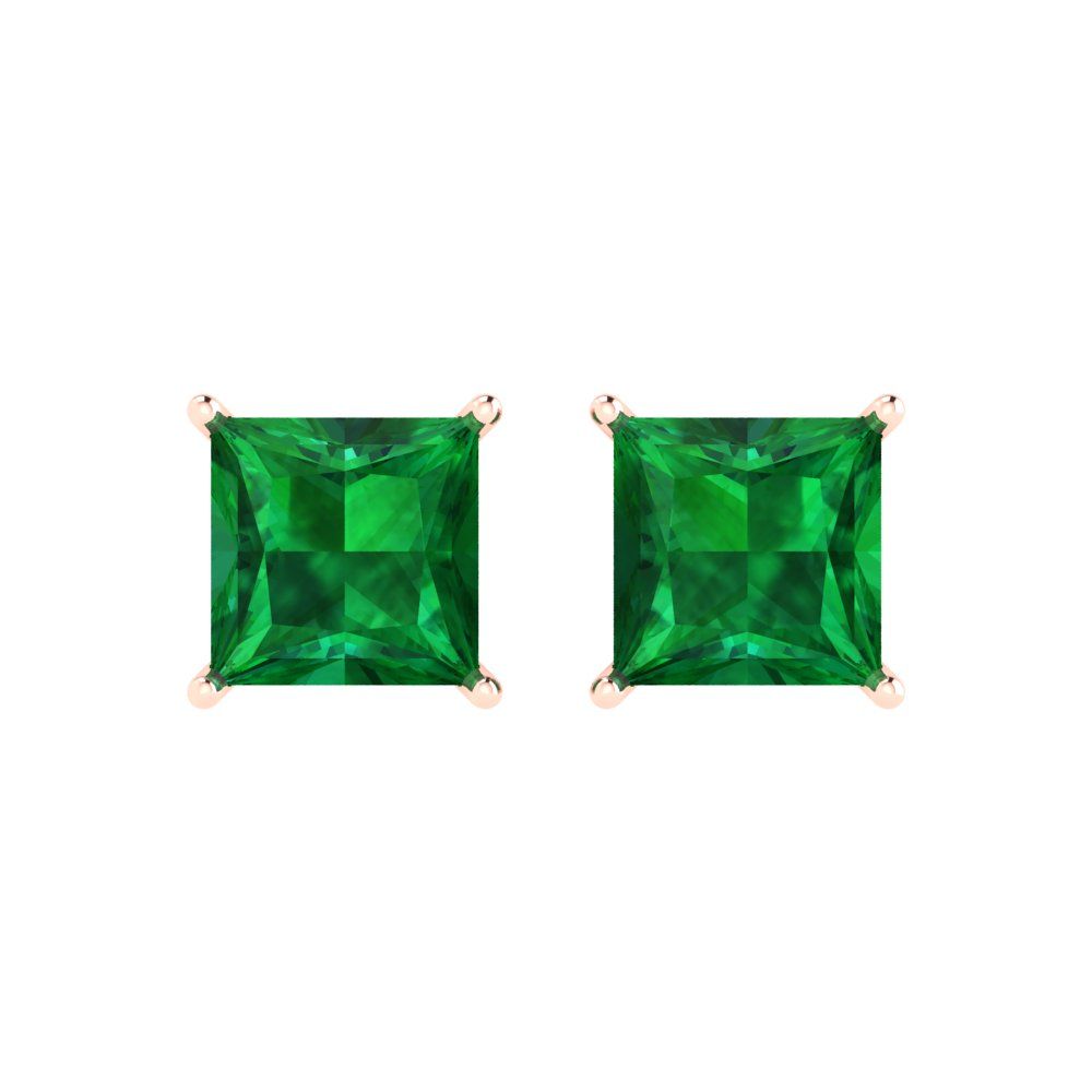 3 ctw Emerald Studs Earrings | 6.5mm Princess Cut White Gold Push Back | May Birthstone