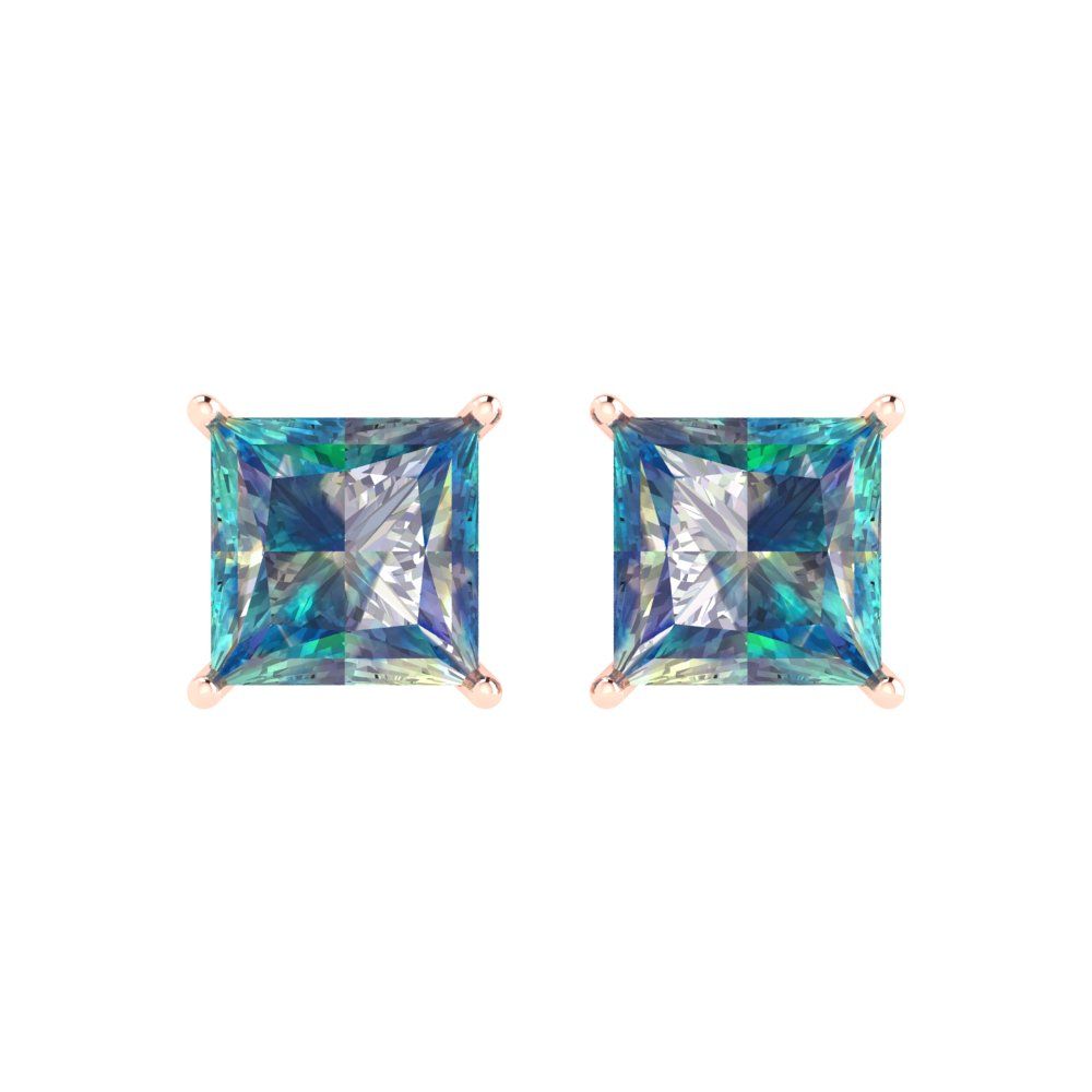 3cttw Princess Cut Blue Moissanite Gold-Plated 925 Silver Push Back Stud Earrings