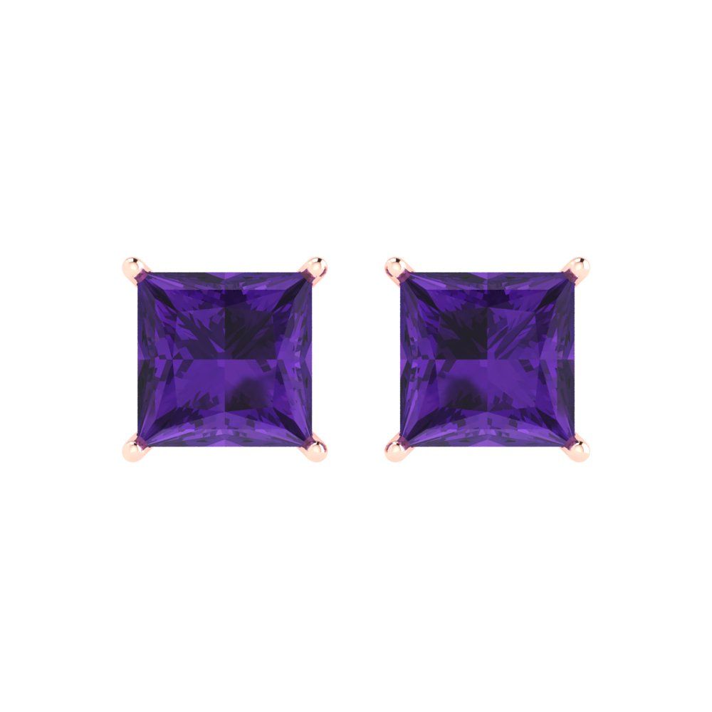 3 ctw Amethyst Studs Earrings | 6.5mm Princess Cut White Gold Push Back | February Birthstone