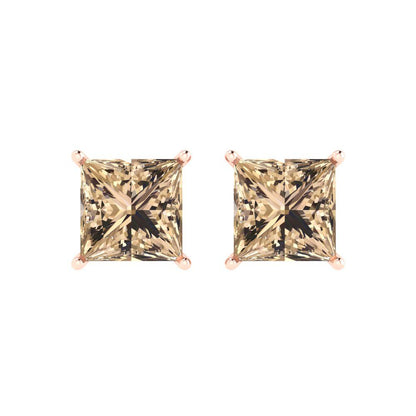 3 ctw Yellow Moissanite Studs Earrings | 6.5mm Princess Cut White Gold Push Back | April Birthstone