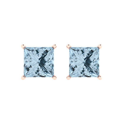 3cttw Princess Cut Simulated Blue Diamond Gold-Plated 925 Silver Push Back Stud Earrings