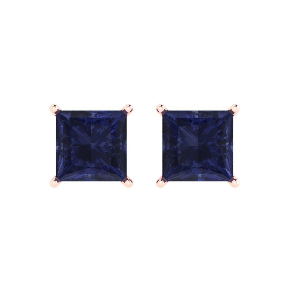 3cttw Princess Cut Simulated Blue Sapphire Gold-Plated 925 Silver Push Back Stud Earrings