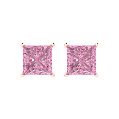 3cttw Princess Cut Simulated Pink Diamond Gold-Plated 925 Silver Push Back Stud Earrings