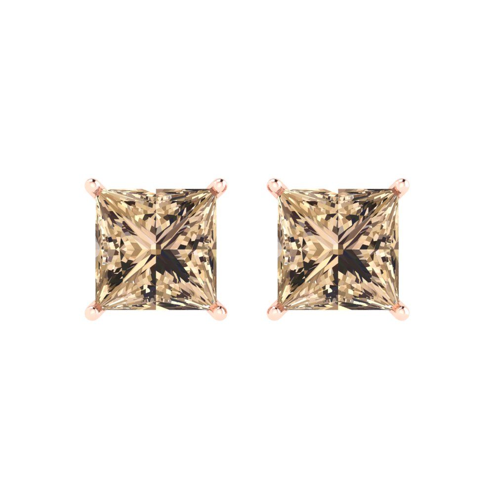 3cttw Princess Cut Yellow Moissanite Gold-Plated 925 Silver Push Back Stud Earrings