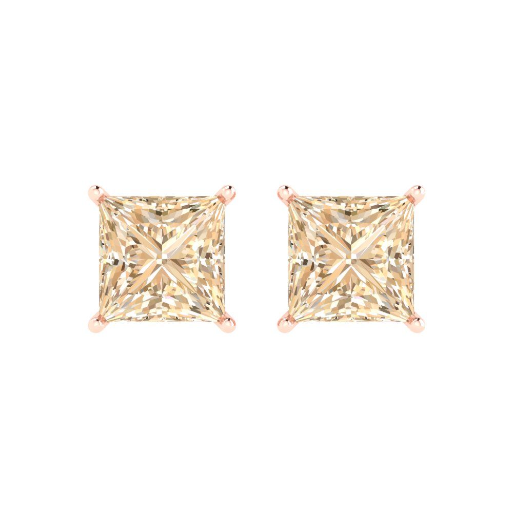 3 ctw Morganite Studs Earrings | 6.5mm Princess Cut White Gold Push Back | February Birthstone