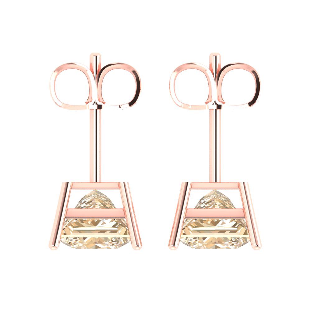 3cttw Princess Cut Natural Morganite Gold-Plated 925 Silver Push Back Stud Earrings