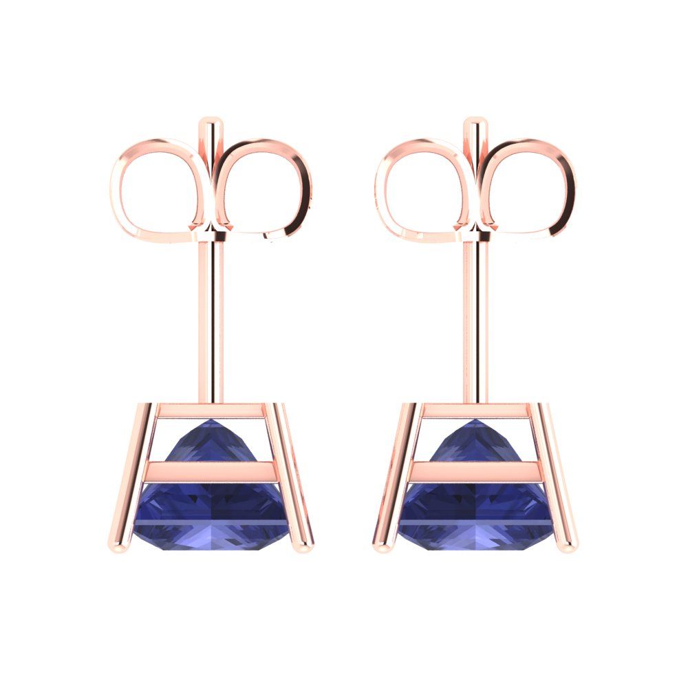 3cttw Princess Cut Simulated Tanzanite Gold-Plated 925 Silver Push Back Stud Earrings