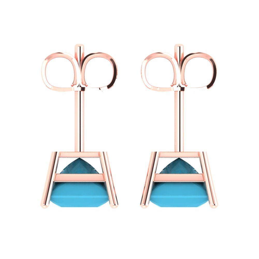 3cttw Princess Cut Simulated Turquoise Gold-Plated 925 Silver Push Back Stud Earrings