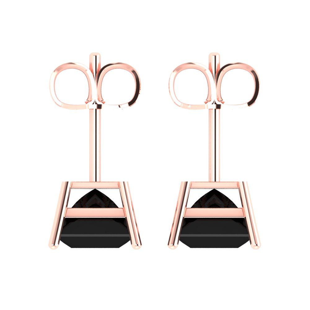 3 ctw Onyx Studs Earrings | 6.5mm Princess Cut White Gold Push Back | July Birthstone