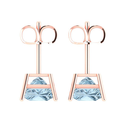 3 ctw Swiss Blue Topaz Studs Earrings | 6.5mm Princess Cut White Gold Push Back | December Birthstone