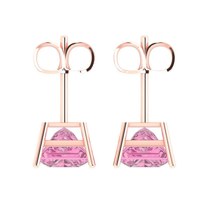 3cttw Princess Cut Simulated Pink Diamond Gold-Plated 925 Silver Push Back Stud Earrings