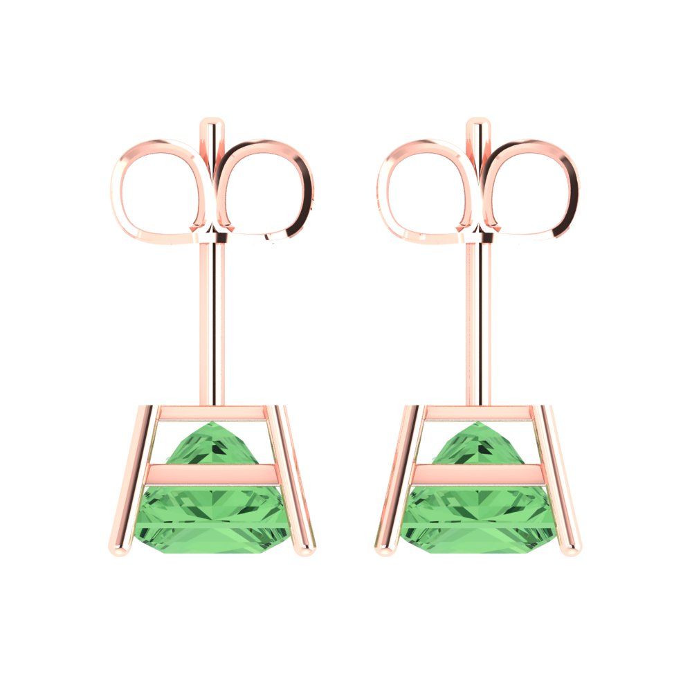 3 ctw Green Zirconia Studs Earrings | 6.5mm Princess Cut White Gold Push Back | April Birthstone