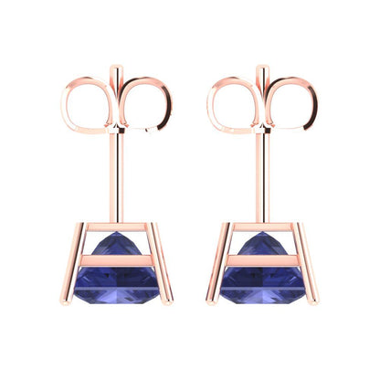3 ctw Tanzanite Studs Earrings | 6.5mm Princess Cut White Gold Push Back | December Birthstone