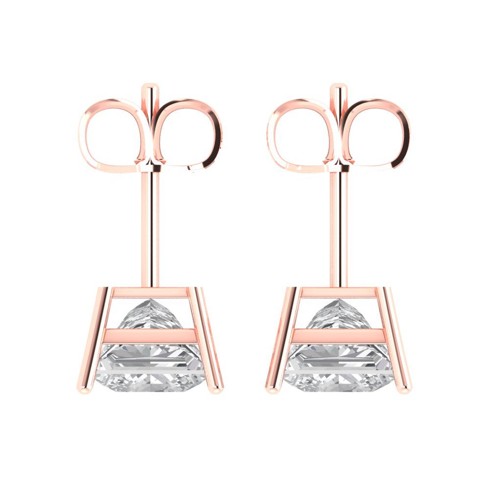 3 ctw Moissanite Studs Earrings | 6.5mm Princess Cut White Gold Push Back | April Birthstone