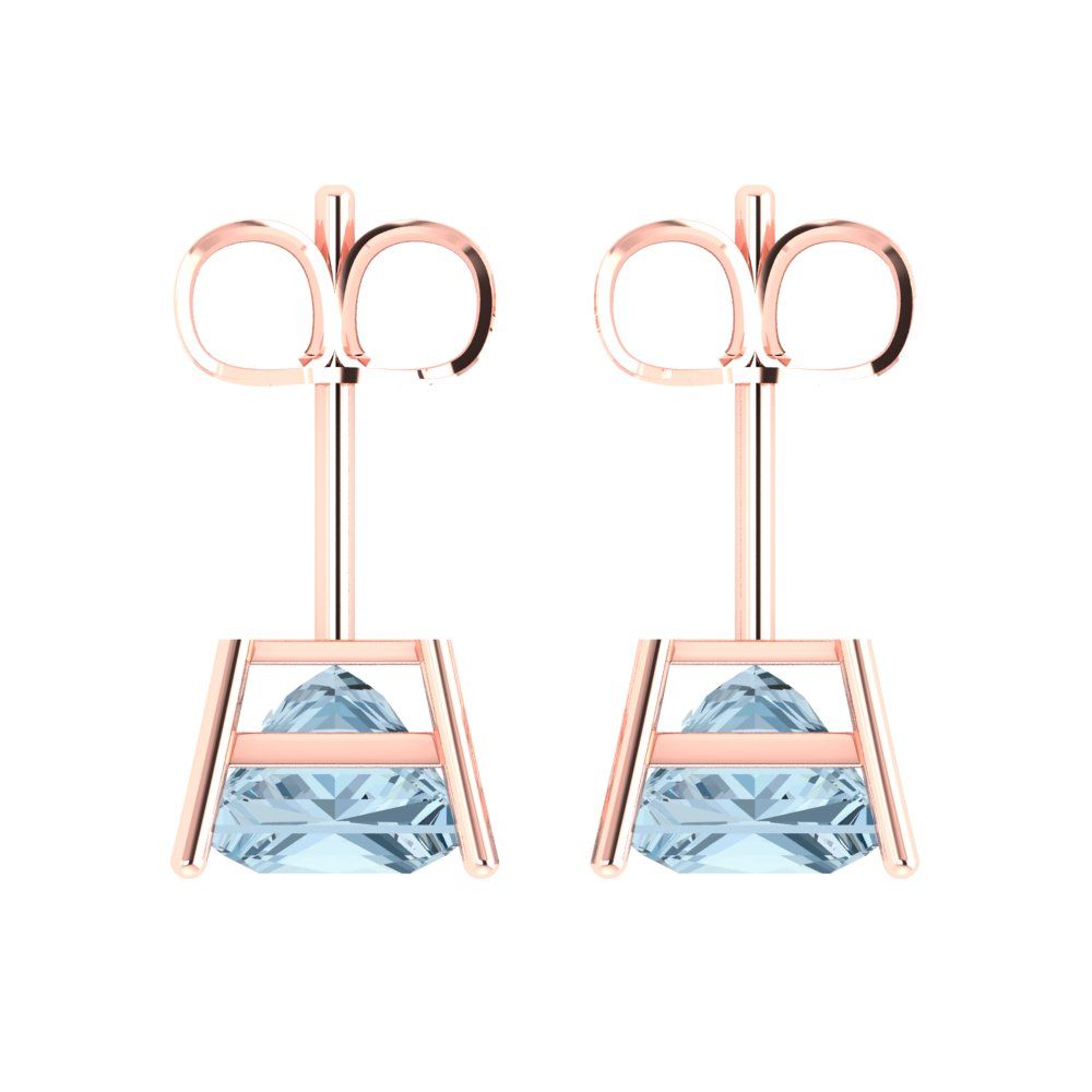 3 ctw Sky Blue Topaz Studs Earrings | 6.5mm Princess Cut White Gold Push Back | December Birthstone