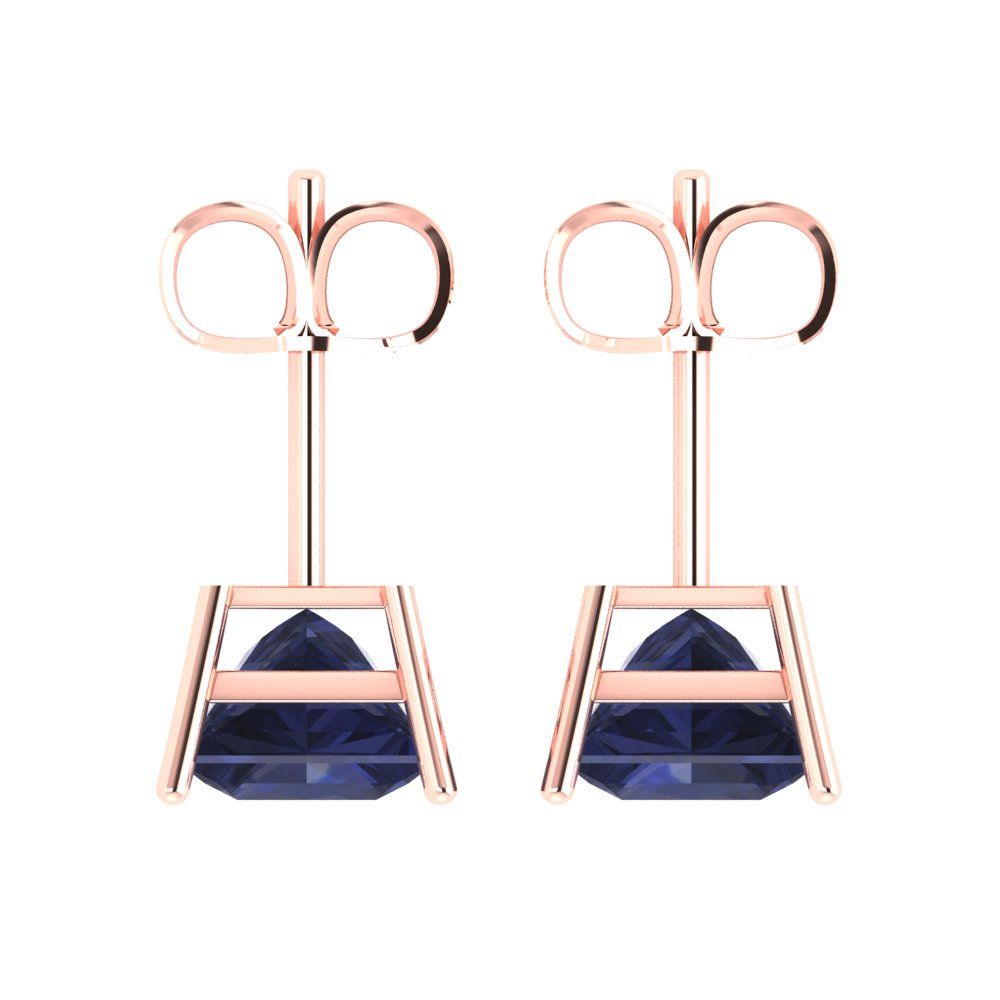 3 ctw Blue Sapphire Studs Earrings | 6.5mm Princess Cut White Gold Push Back | September Birthstone