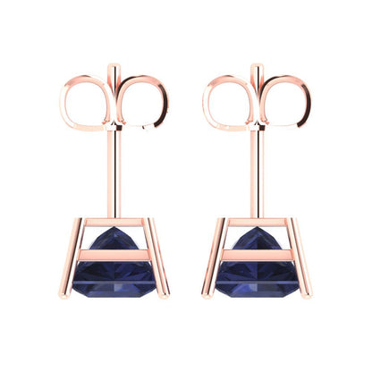 3 ctw Blue Sapphire Studs Earrings | 6.5mm Princess Cut White Gold Push Back | September Birthstone