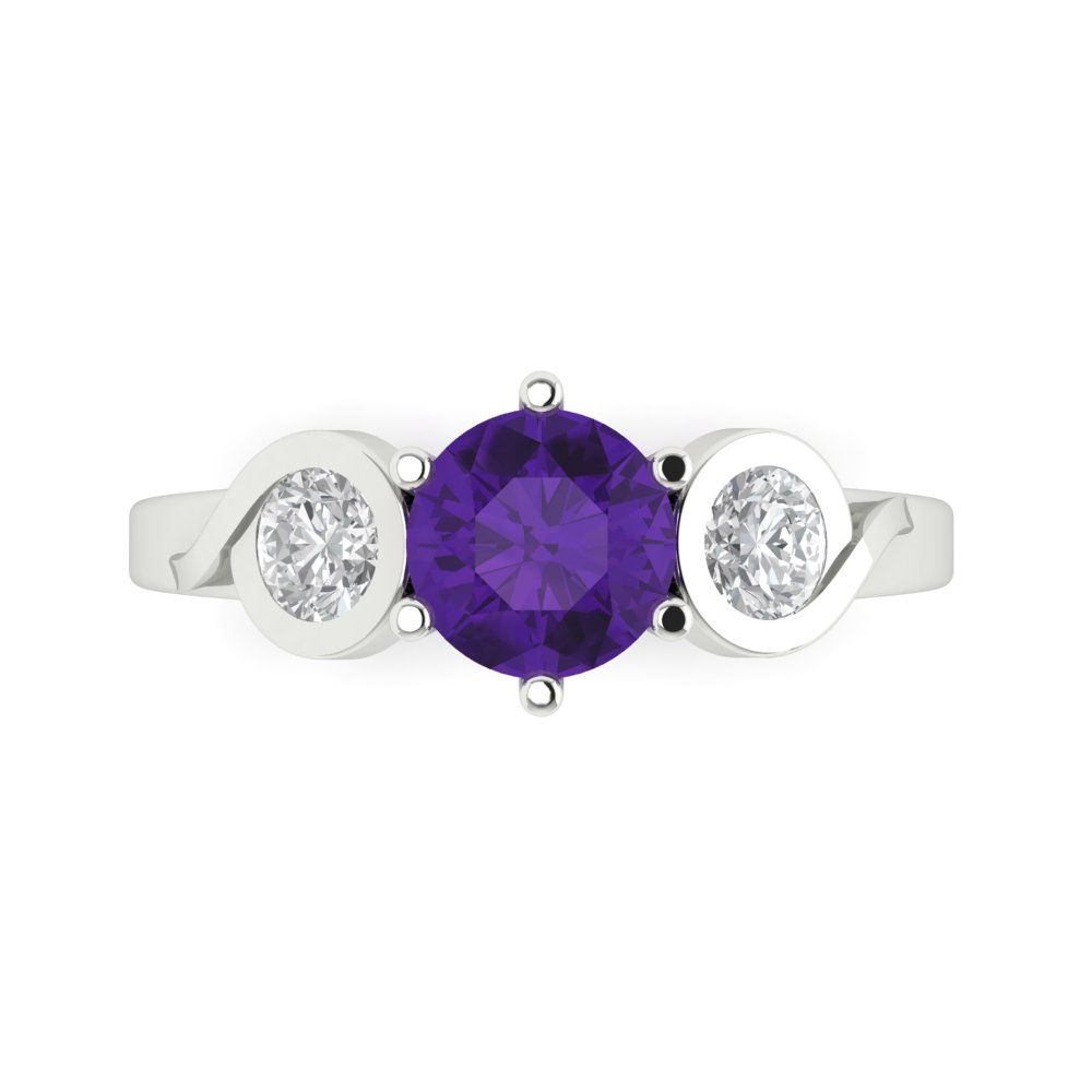 1.72 cttw Natural Amethyst Three-Stone Engagement Ring - Solid Gold (Round Cut,6.5mm)