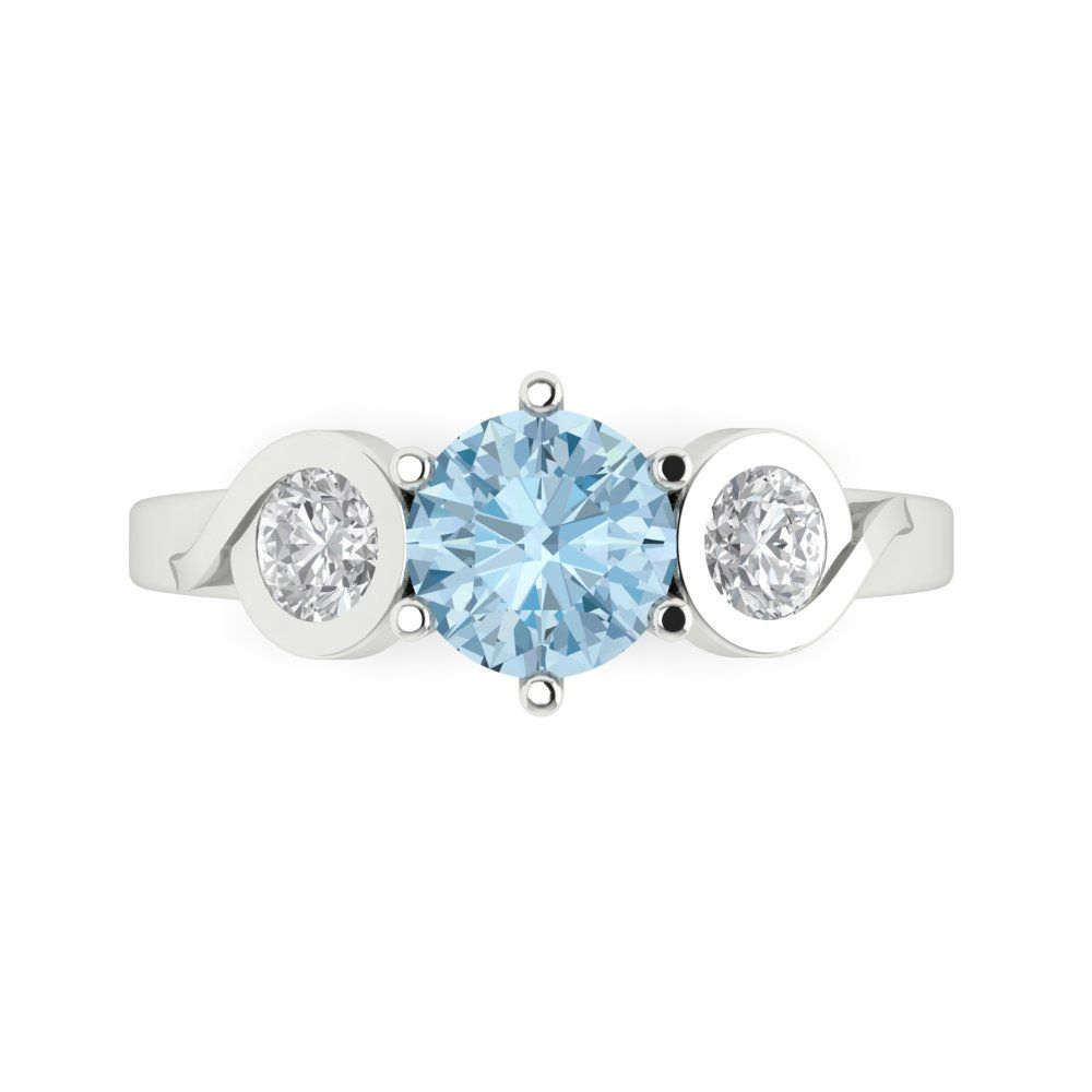 1.72 cttw Natural Aquamarine Three-Stone Engagement Ring - Solid White Gold (VVS1, Round Cut,6.5mm)