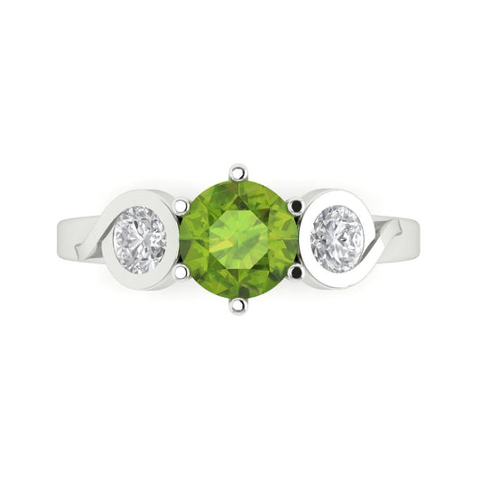 1.72 cttw Natural Peridot Three-Stone Engagement Ring - Solid White Gold (VVS1, Round Cut,6.5mm)