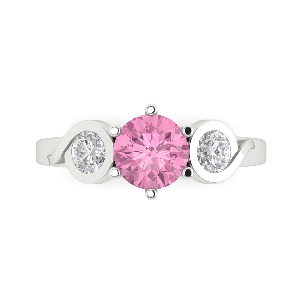 1.72 cttw Zirconia Simulated Pink Diamond Three-Stone Engagement Ring - Solid Gold (VVS1, Round Cut,6.5mm)