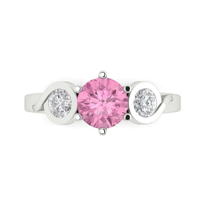 1.72 cttw Zirconia Simulated Pink Diamond Three-Stone Engagement Ring - Solid Gold (VVS1, Round Cut,6.5mm)