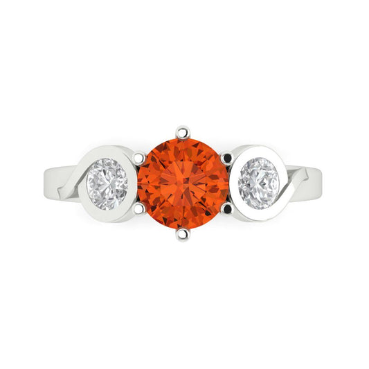 1.72 cttw Zirconia Simulated Red Diamond Three-Stone Engagement Ring - Solid White Gold (VVS1, Round Cut,6.5mm)