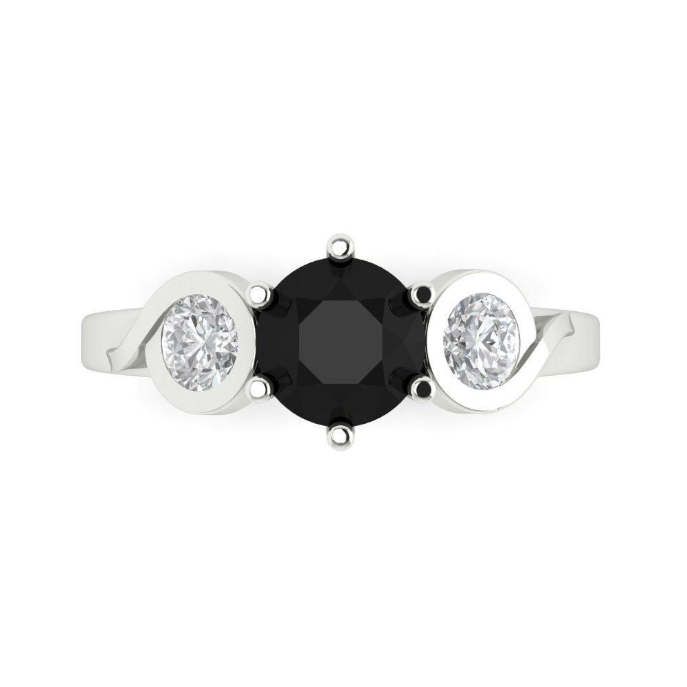 1.72 cttw Natural Onyx Three-Stone Engagement Ring - Solid Gold (Round Cut,6.5mm)