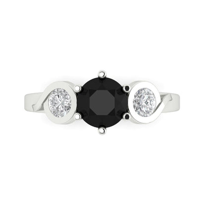 1.72 cttw Natural Onyx Three-Stone Engagement Ring - Solid Gold (Round Cut,6.5mm)
