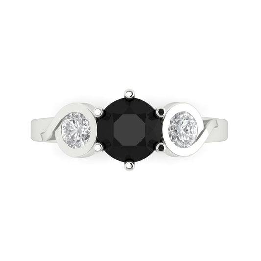 1.72 cttw Natural Onyx Three-Stone Engagement Ring - Solid White Gold (VVS1, Round Cut,6.5mm)