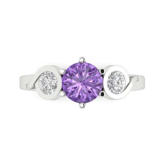 1.72 cttw Simulated Alexandrite Three-Stone Engagement Ring - Solid White Gold (VVS1, Round Cut,6.5mm)