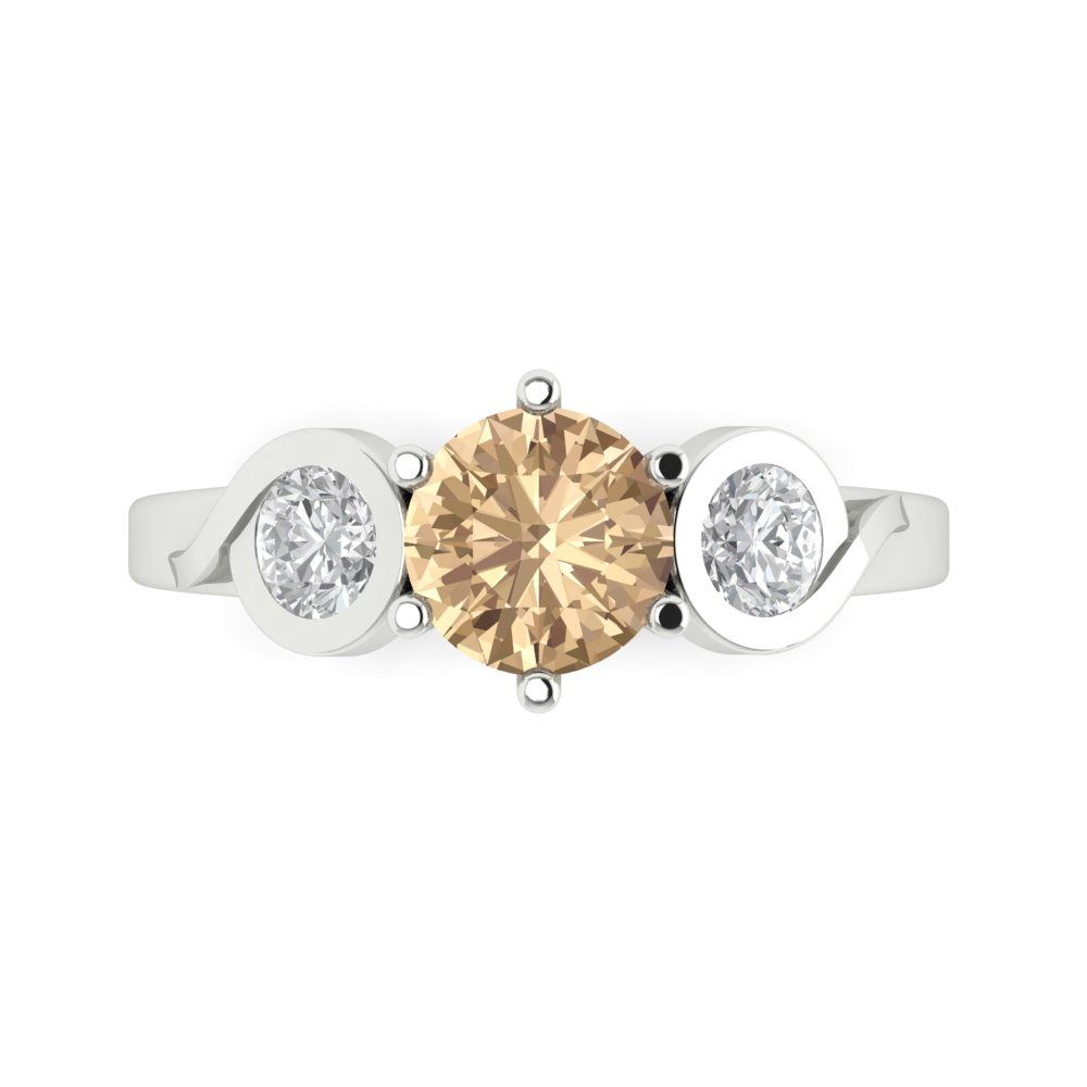 1.72 cttw Yellow Moissanite Three-Stone Engagement Ring - Solid Gold (Round Cut,6.5mm)