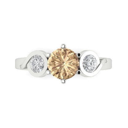 1.72 cttw Yellow Moissanite Three-Stone Engagement Ring - Solid Gold (Round Cut,6.5mm)