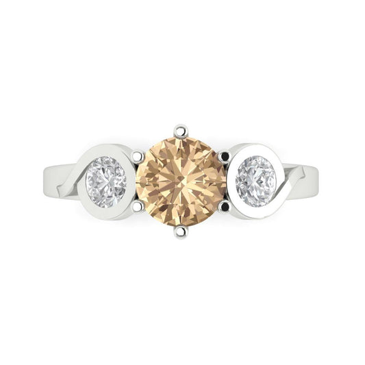 1.72 cttw Yellow Moissanite Three-Stone Engagement Ring - Solid White Gold (VVS1, Round Cut,6.5mm)