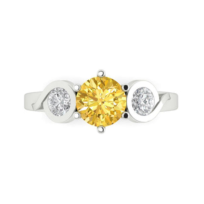 1.72 cttw Zirconia Simulated Yellow Diamond Three-Stone Engagement Ring - Solid Gold (VVS1, Round Cut,6.5mm)