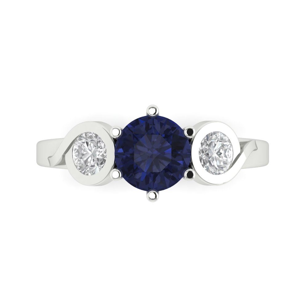 1.72 cttw Simulated Blue Sapphire Three-Stone Engagement Ring - Solid Gold (Round Cut,6.5mm)