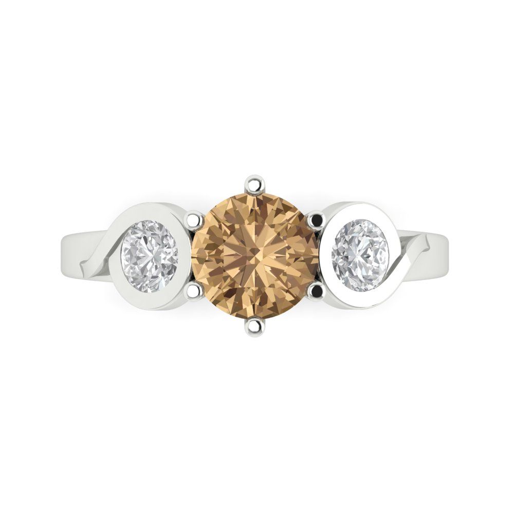 1.72 cttw Zirconia Simulated Champagne Diamond Three-Stone Engagement Ring - Solid Gold (VVS1, Round Cut,6.5mm)