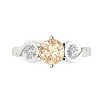 1.72 cttw Natural Morganite Three-Stone Engagement Ring - Solid Gold (Round Cut,6.5mm)