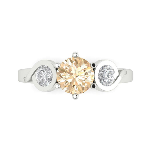 1.72 cttw Natural Morganite Three-Stone Engagement Ring - Solid White Gold (VVS1, Round Cut,6.5mm)