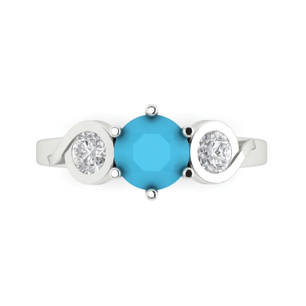 1.72 cttw Simulated Turquoise Three-Stone Engagement Ring - Solid Gold (Round Cut,6.5mm)