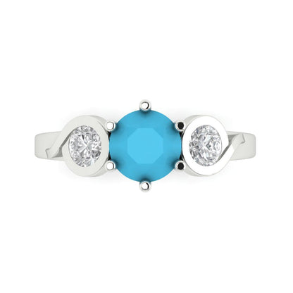 1.72 cttw Simulated Turquoise Three-Stone Engagement Ring - Solid Gold (Round Cut,6.5mm)