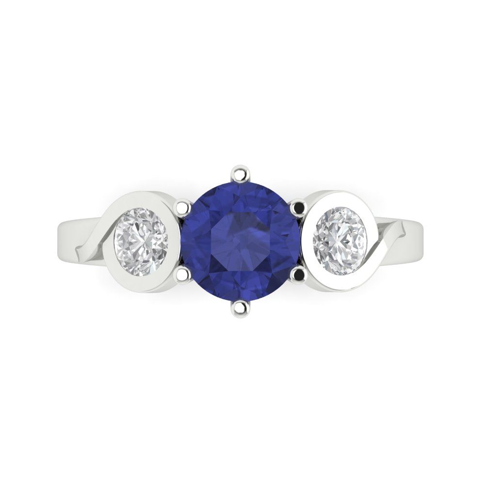 1.72 cttw Simulated Tanzanite Three-Stone Engagement Ring - Solid Gold (Round Cut,6.5mm)
