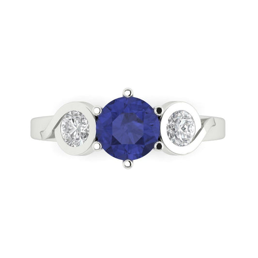 1.72 cttw Simulated Tanzanite Three-Stone Engagement Ring - Solid White Gold (VVS1, Round Cut,6.5mm)