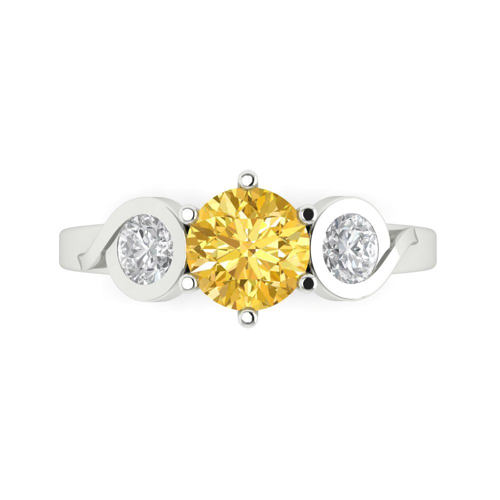 1.72 cttw Natural Citrine Three-Stone Engagement Ring - Solid Gold (Round Cut,6.5mm)