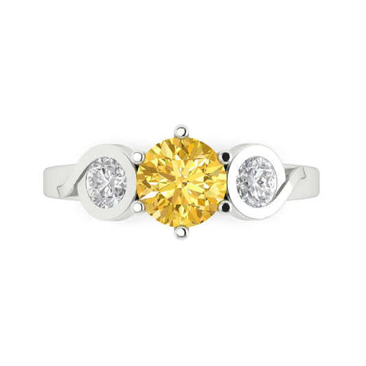 1.72 cttw Natural Citrine Three-Stone Engagement Ring - Solid White Gold (VVS1, Round Cut,6.5mm)