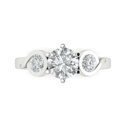 1.72 ct Brilliant Round Cut Natural Diamond Stone Clarity VS1-2 Color G-H White Gold Three-Stone Ring