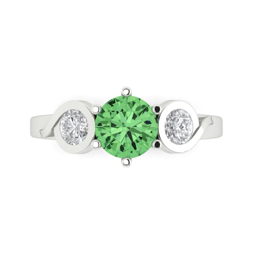 1.72 cttw Zirconia Simulated Green Diamond Three-Stone Engagement Ring - Solid Gold (VVS1, Round Cut,6.5mm)
