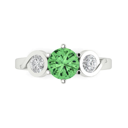 1.72 cttw Zirconia Simulated Green Diamond Three-Stone Engagement Ring - Solid Gold (VVS1, Round Cut,6.5mm)