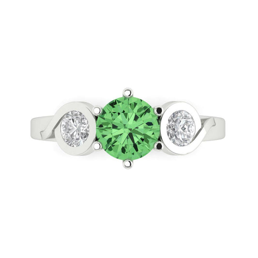 1.72 cttw Zirconia Simulated Green Diamond Three-Stone Engagement Ring - Solid White Gold (VVS1, Round Cut,6.5mm)