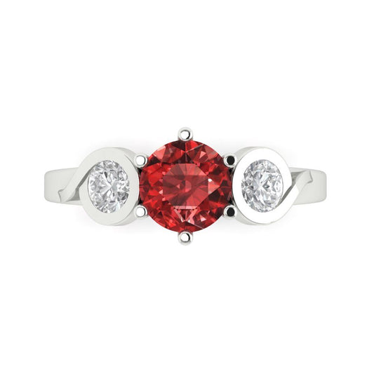 1.72 cttw Natural Garnet Three-Stone Engagement Ring - Solid White Gold (VVS1, Round Cut,6.5mm)